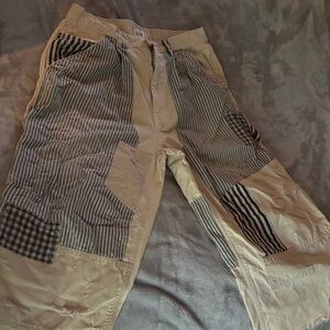 BDG Patchwork Ankle Cropped Pants in Cream and Blue Stripe